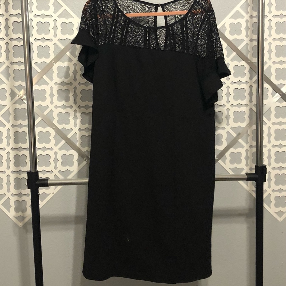 Torrid Black Lace Neck Crepe Dress - size 2